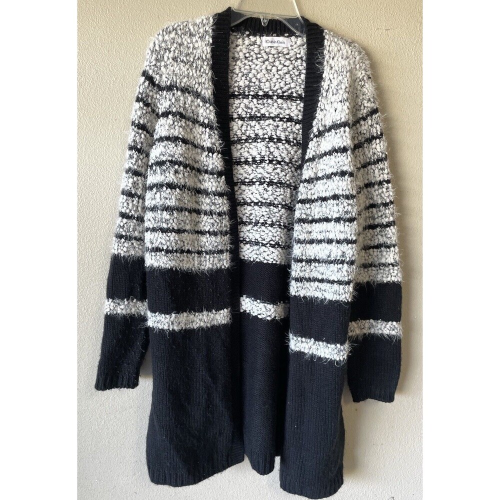 Calvin Klein M/L  white black striped cardigan no closure see meas. (1-15/52)